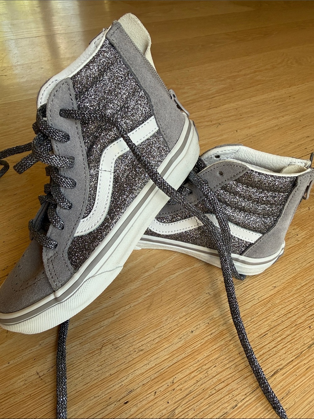 Vans Kids High-Top Glitter Sneakers - Gray and White